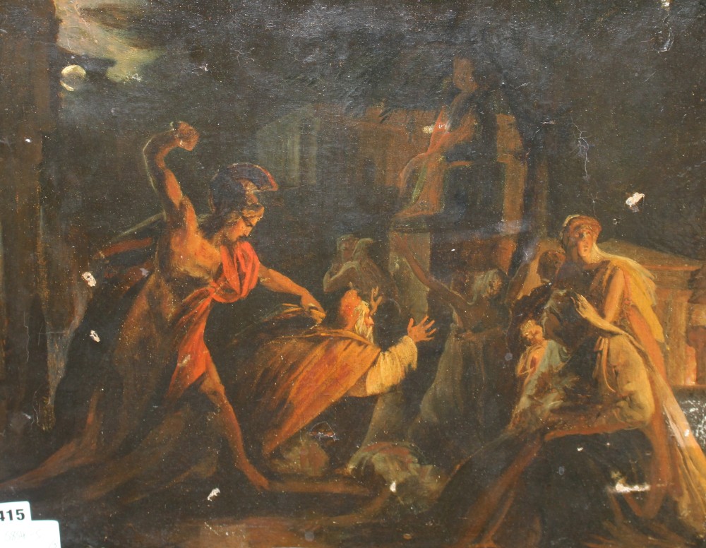 D. Bergstrom, oil on board, oil of Highland cattle & an oileograph of Romans